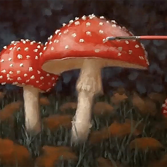 painting of red mushrooms